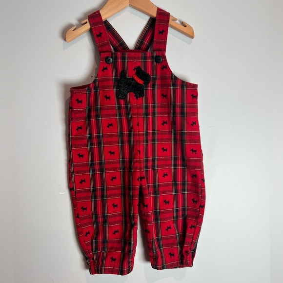 Vintage Plaid Scottie Dog Overalls Unbranded Red Size 6/9M Gender Neutral - Picture 1 of 4